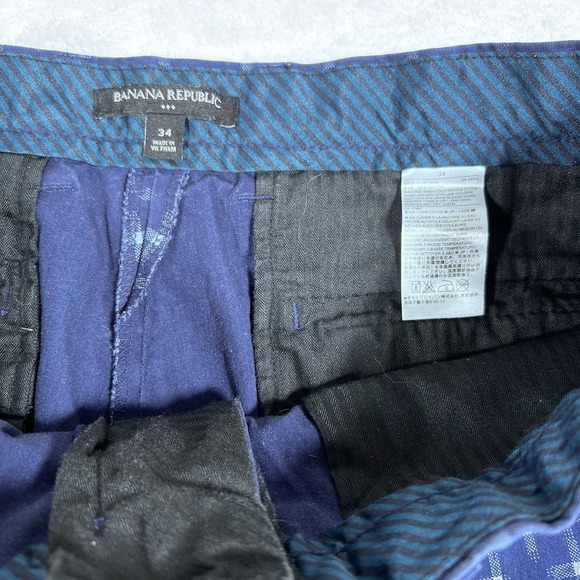 Banana Republic Shorts Mens 34 Blue Plaid Cross Pattern Chino Preppy - Picture 3 of 6